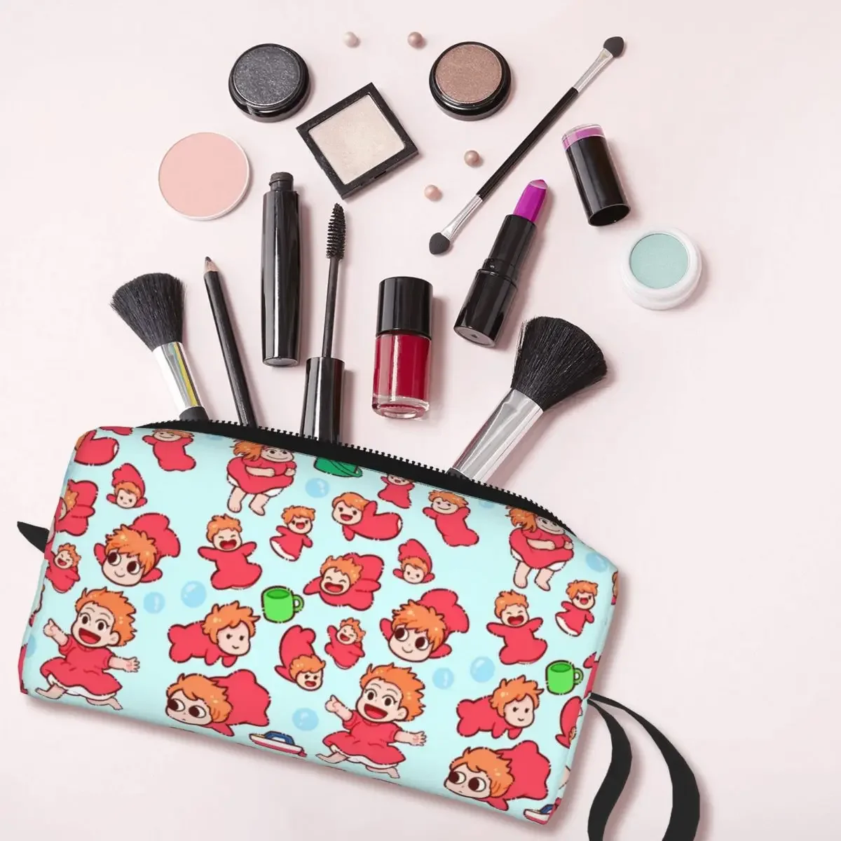 Ponyoed Japanese Animated Cosmetic Bag Women Makeup Bags Fantasy Film Travel Zipper Toiletry Bag Organizer Storage Bag