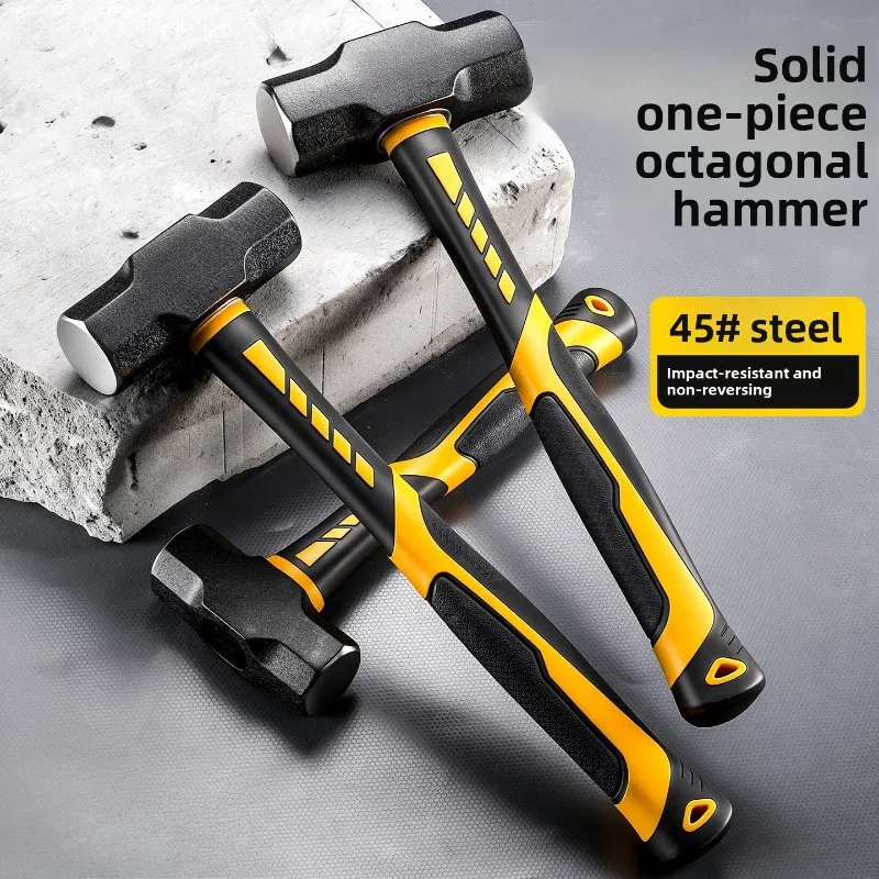 1-14LB Octagonal Sledge Hammer,  Heavy Duty Steel Hammer for Demolition, Construction, Stake Driving