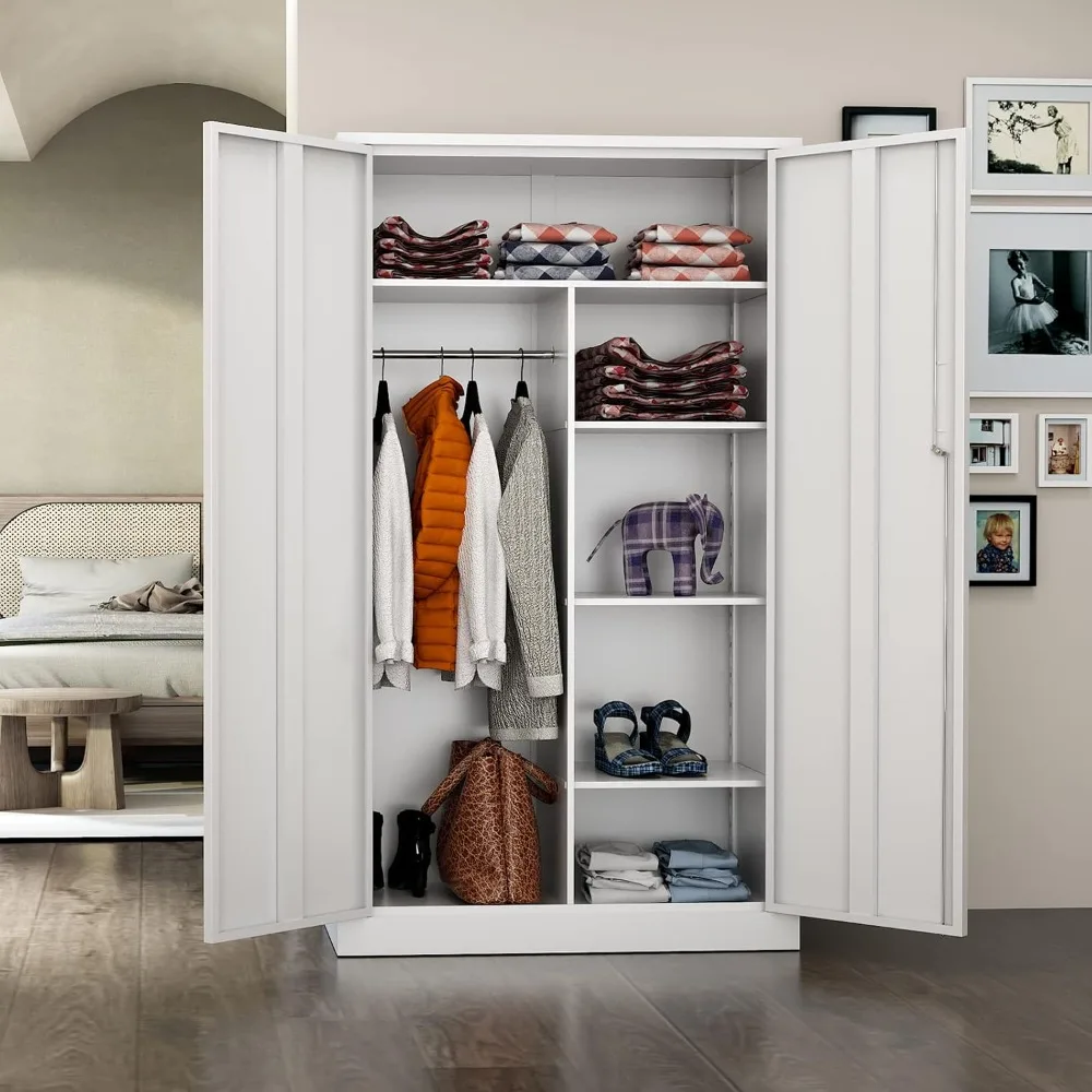 Белый 72-й высокий стальной шкафчик для сотрудников с подвесным стержнем, полками и запираемым хранилищем