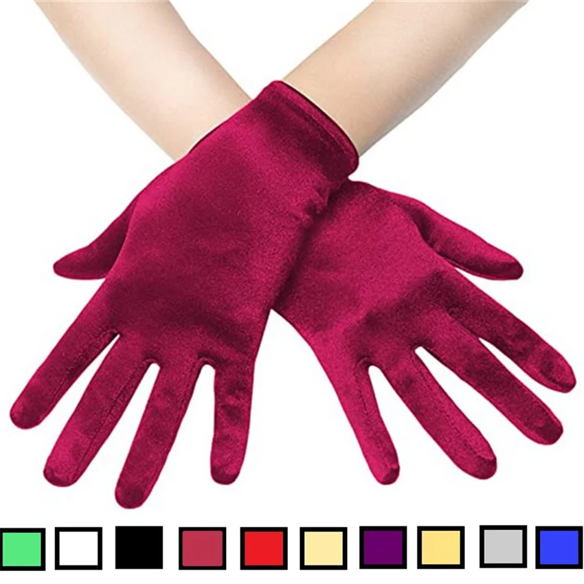 Smooth Satin Color Ding Ladies Short Wedding Gloves Etiquette Party Performance Decoration Dresses Matching  Elegant Mittens Nv2