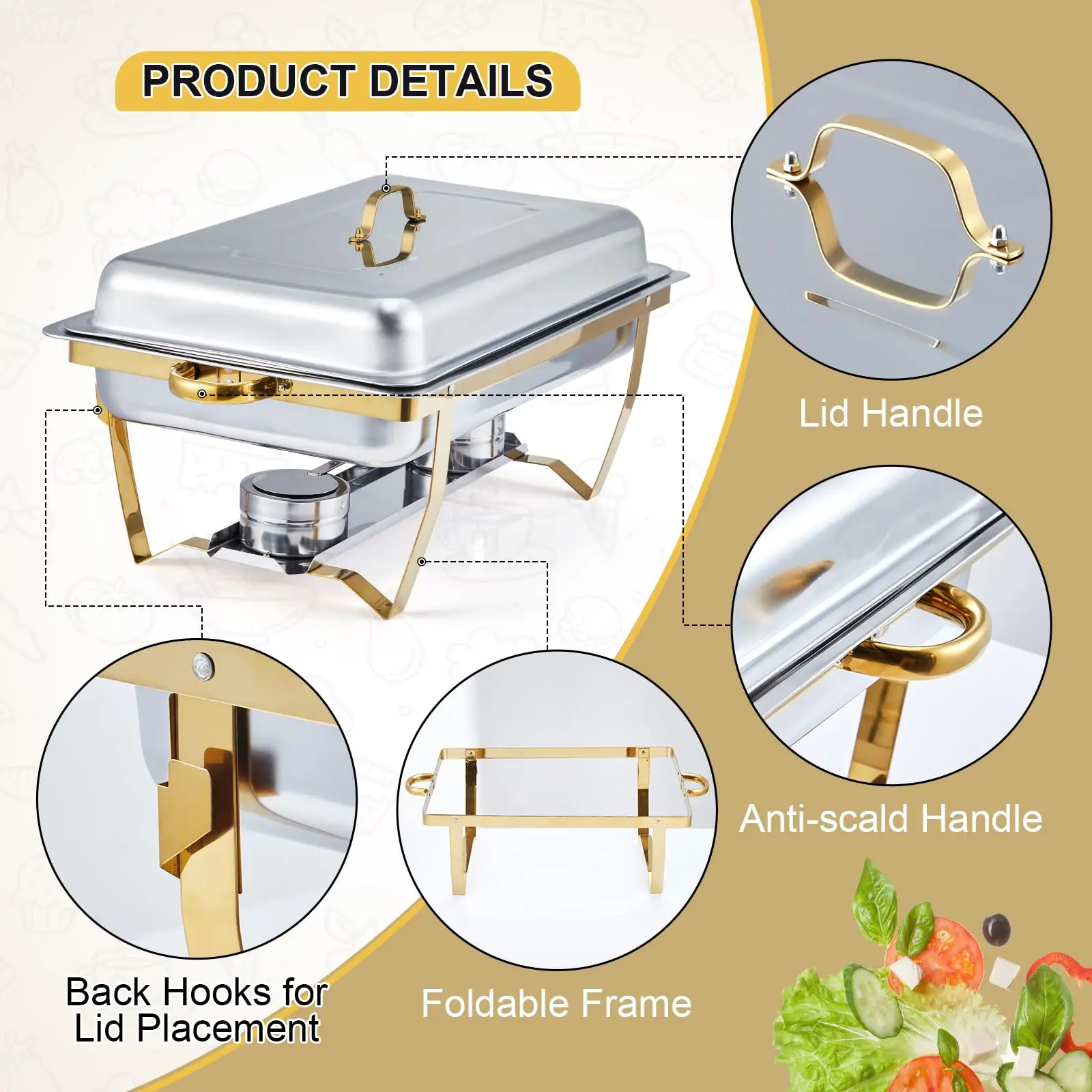 4 Pack Buffet Chafing Dish Set, 24.4X14X12 Inches Single Compartment Stainless Steel Food Warmer For Party Commercial Home Use - view 3