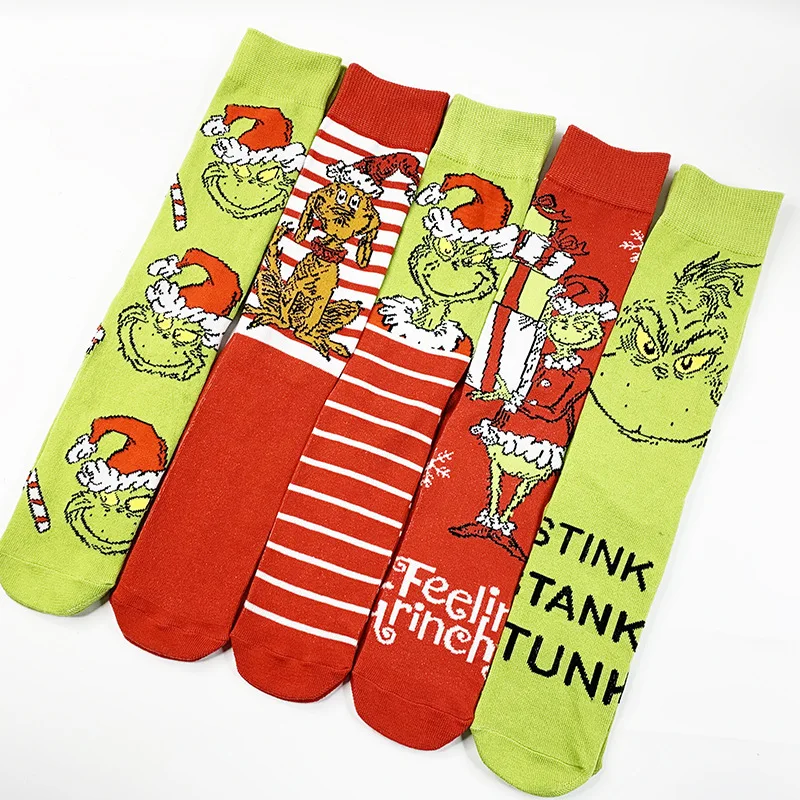 5 Pairs of High-Quality Fashionable Men's and Women's Long Stockings With Fun Hip-Hop Cartoon Pattern Christmas Socks