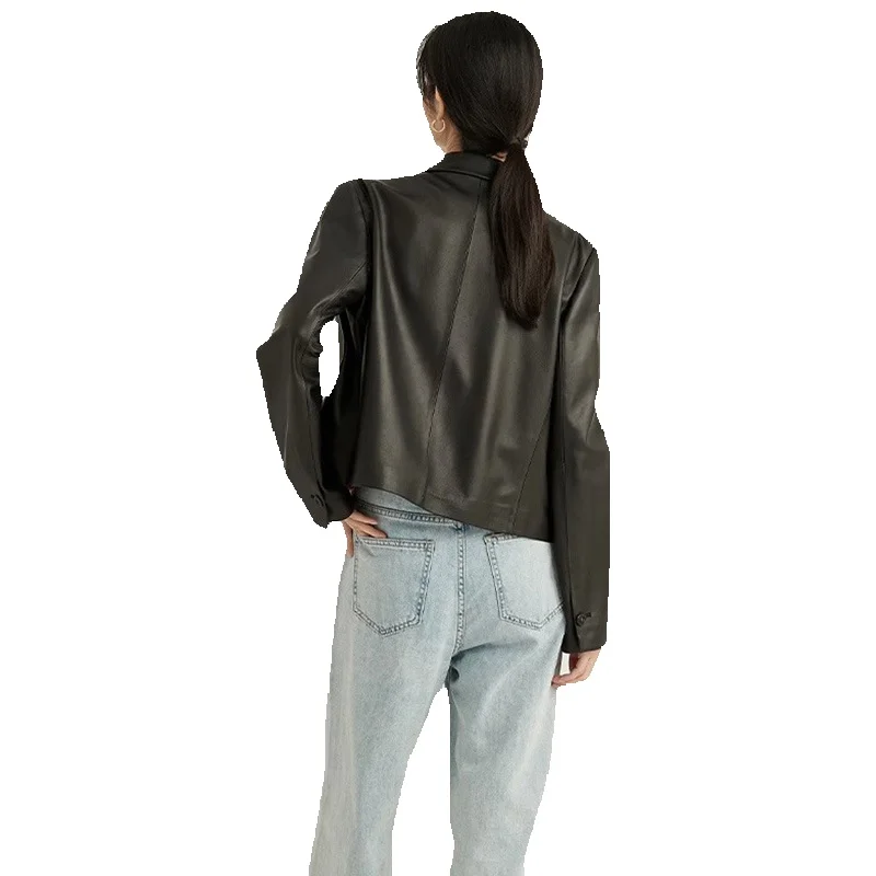 Leather Jacket For Women's Spring New Genuine Leather Pure Sheepskin Jacket In Chocolate Color Suit