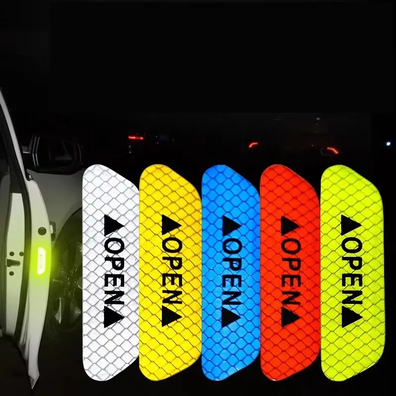 1/4PCS Car Door Reflective Sticker Safety Opening Warning Reflective Tape Car Accessories Interior Exterior Reflector