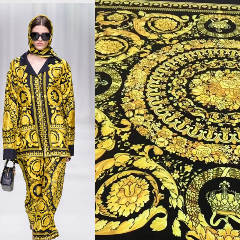 High Quality Baroque Style Pattern Runway High Definition Digital Printing Clothing Sewing Fabric Customization