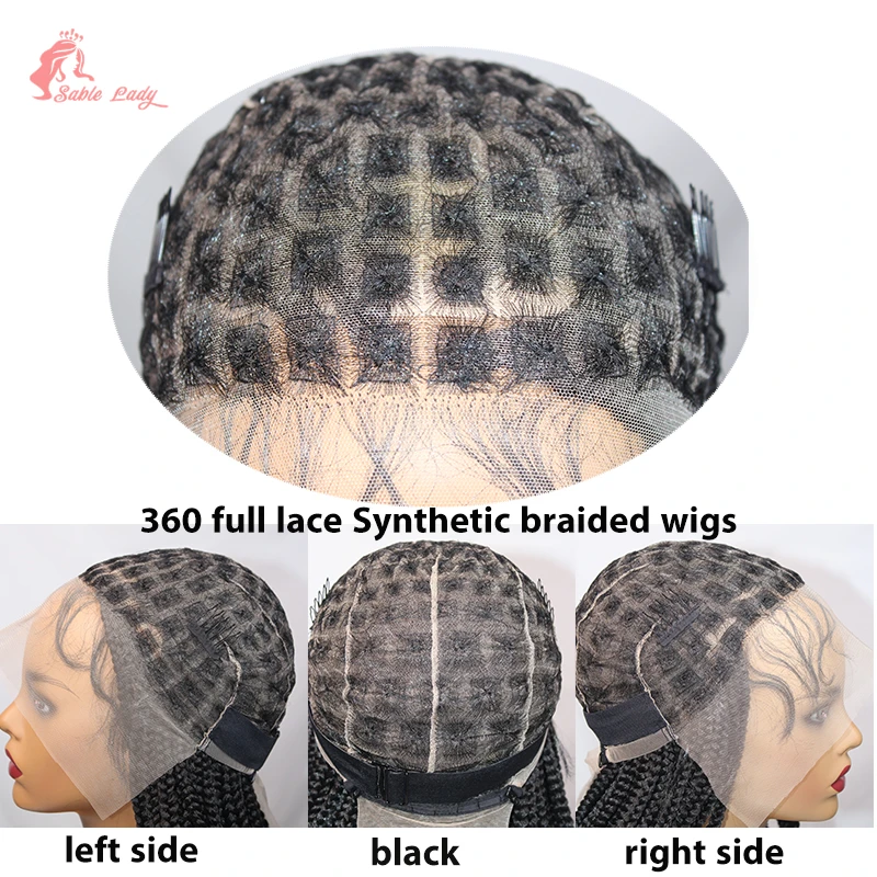 36" Synthetic Full Lace Wigs Cornrow Box Braided Wigs for Black Women Knotless Braids Lace Wigs Fax Locs Braiding Hair Wig