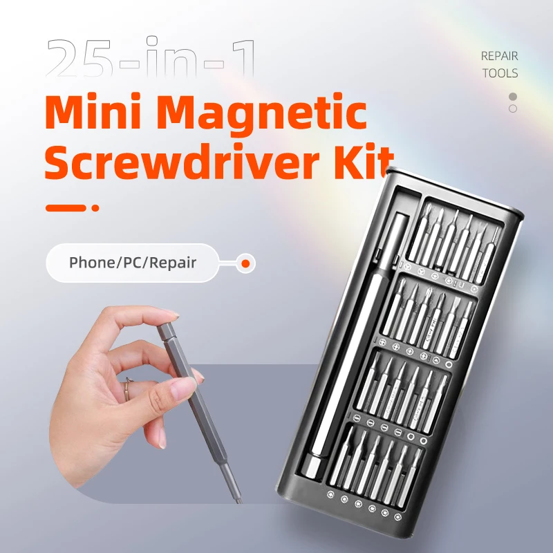 25 in 1 Mini Handle Magnetic Precision Screwdriver Set 24 Batch Heads for Mobile Phone/PC Repair - Portable Repair Tool