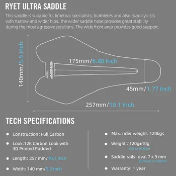 2024 RYET 碳纖維 3D 列印自行車鞍座 120g 257*140MM 大中心孔座墊 鐵人三項公路山地礫石騎行配件 12 最佳銷售 mcfk - №8