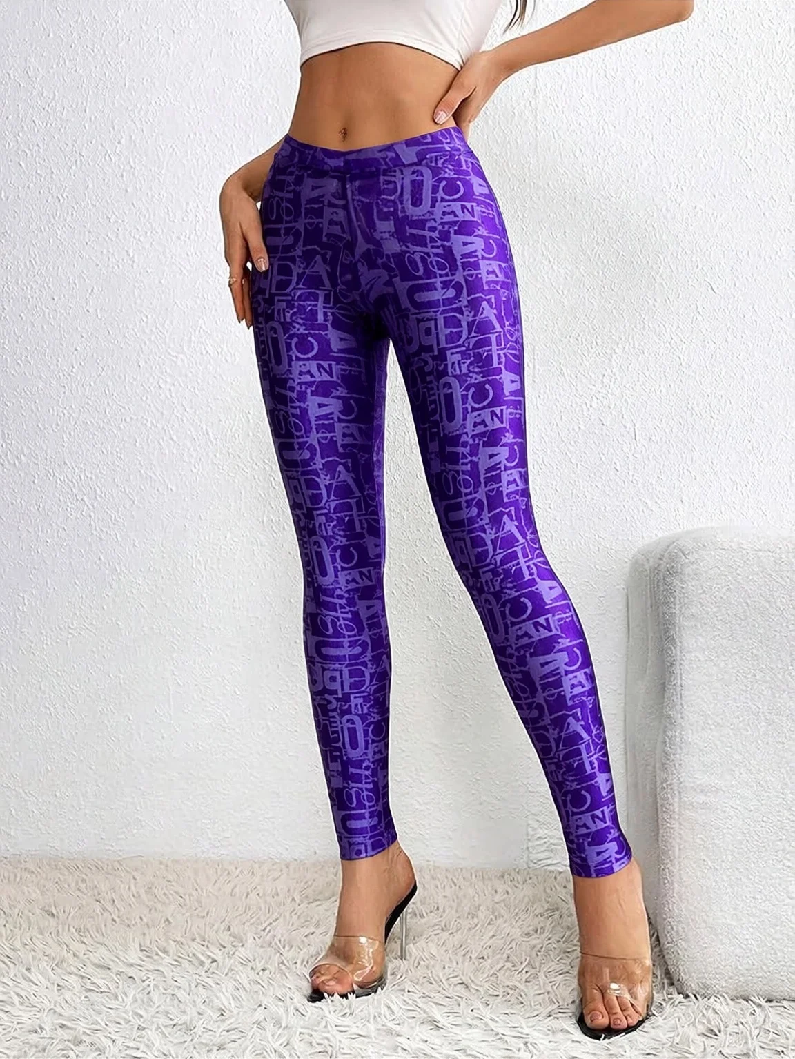 Damen Glänzende Metallic-Sportleggings Leuchtende Bleistifthose Fitness-Mode Jeggings Bonbonfarbene Hosen – Detail 2