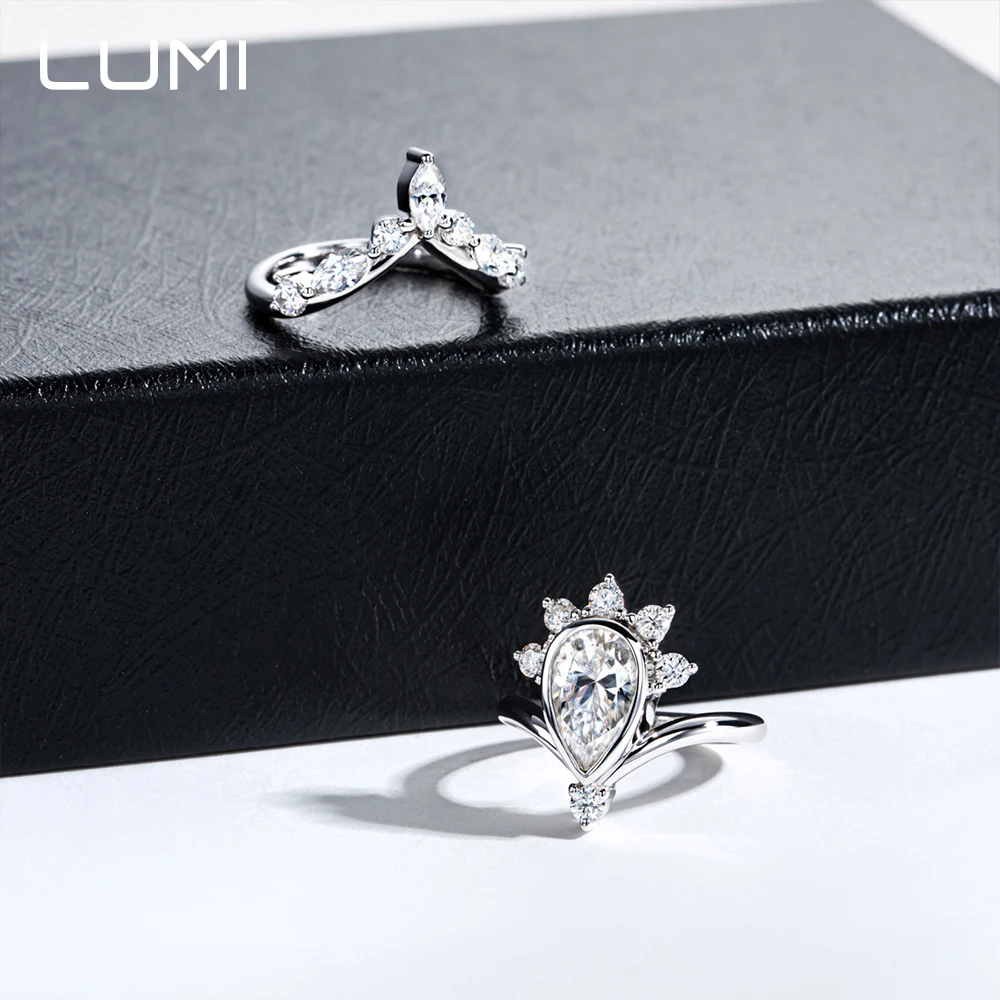 

LUMI 3ct капля воды муассанит штабелируемый комплект кольцо S925 серебро ювелирные изделия вечерние юбилей подарок на день рождения лабораторный бриллиант