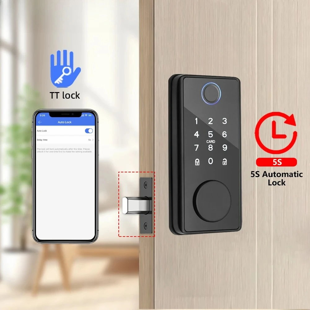 DS01 TTLock Smart Fingerprint Deadbolt Lock with Latch Door Sensor Auto Lock Key Password/Card APP Unlock