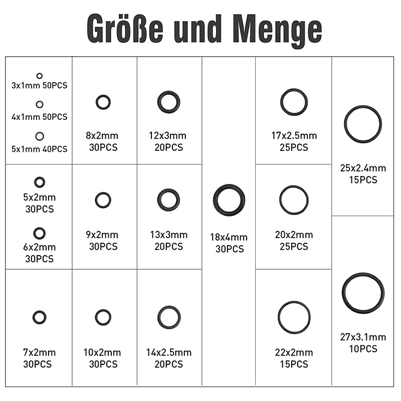 500 개 O 링 고무 와셔 씰 구색 블랙 O-링 씰 세트 니트릴 와셔 자동차 가스켓 고품질