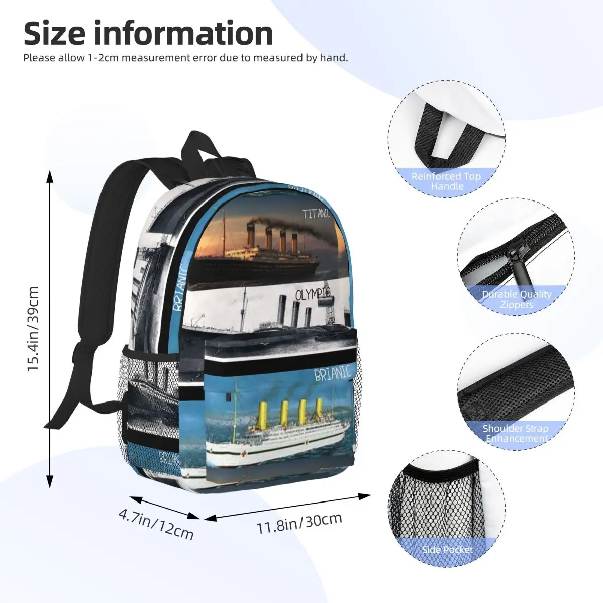 Titanic Britanic Sister Ship Iceberg White Star Liners Backpack Boys Girls BookBag Men Women School Bag Laptop Shoulder Bags