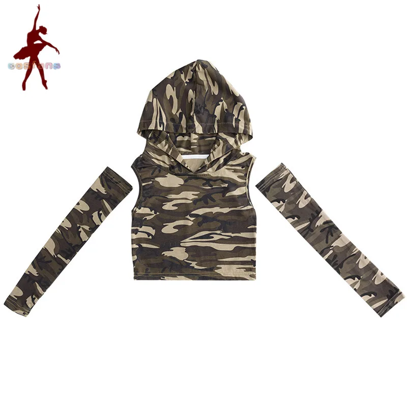 Chidren Summer Girls costume hip hop costume cotton camouflage short sleeve T-shirt Black Shorts 2 piece streetwear set Jazz per