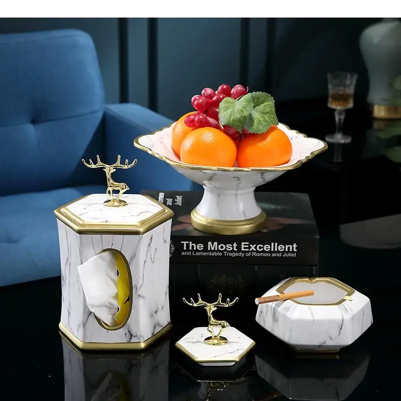 

Ceramic Tissue Box Multifunction Storage Deer Decorative Cover Ashtray Tall Feet Fruit Plate Ornaments