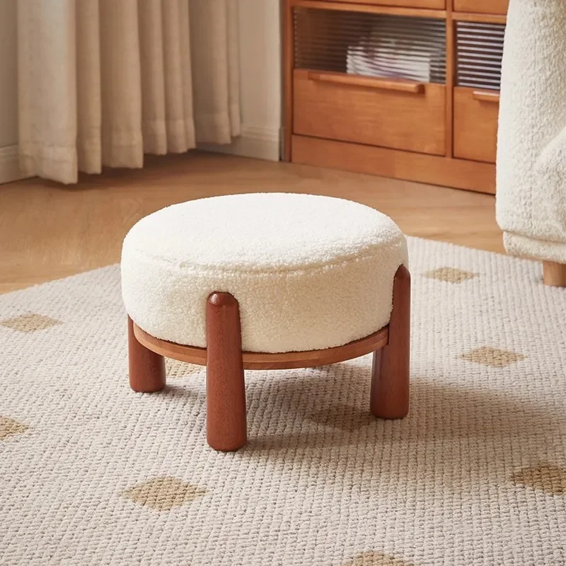 Retro Solid Wood Stool Minimalist Foot Stool Upholstery Sofa Low Stool Suitable for Living Room Home Decoration