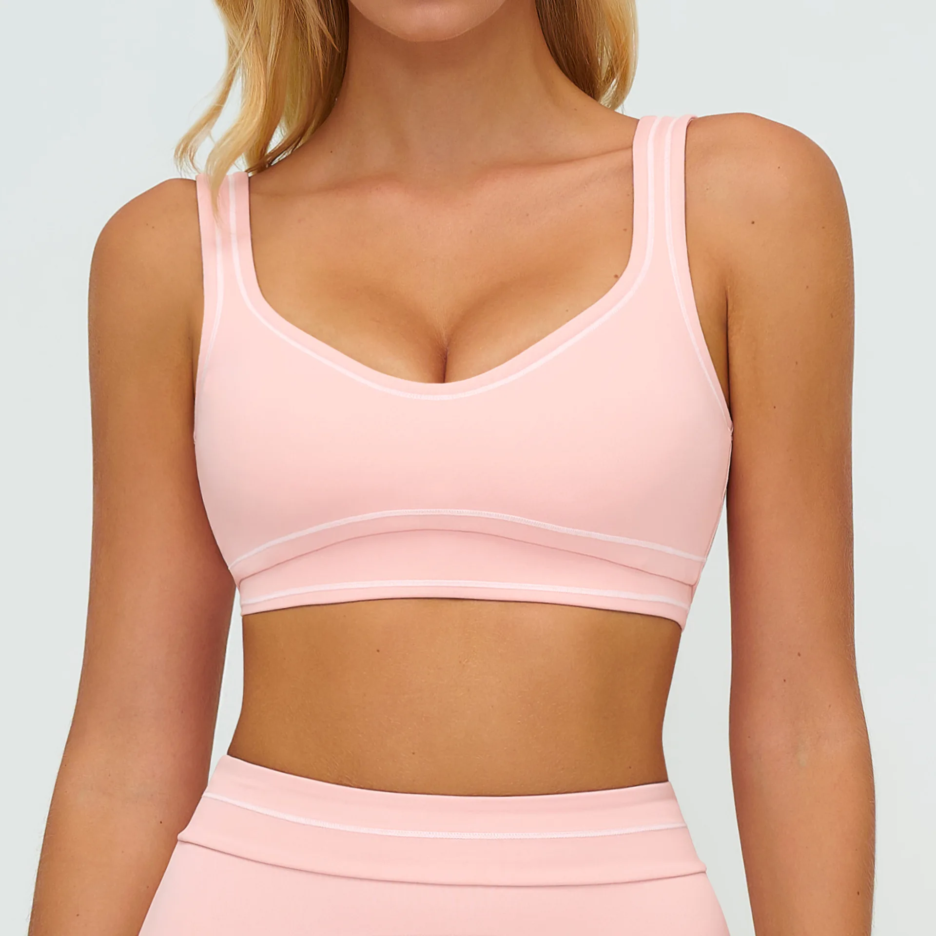 Farbblockierender Stoßdämpfender Lauf- und Yoga-BH für Damen mit Herausnehmbaren Brustpolstern, Raffung und Stoßschutz, Workout-Top, Sport-BH – Detail 13