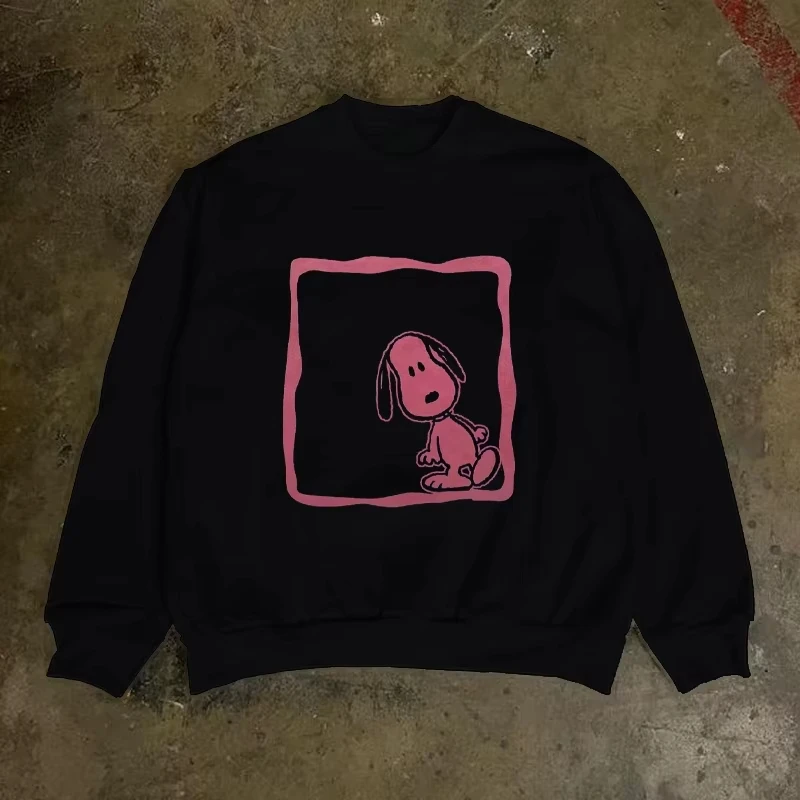 

MINISO 2025 Snoopy Round Neck Hoodie with Ins Style Hip-hop Street Vintage and Lazy Style