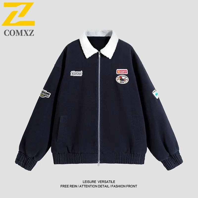 

COMXZ Мужская куртка премиум-класса с воротником-стойкой, ветрозащитное мотоциклетное пальто для езды на велосипеде, уютная легкая осенняя одежда для отдыха и лагеря