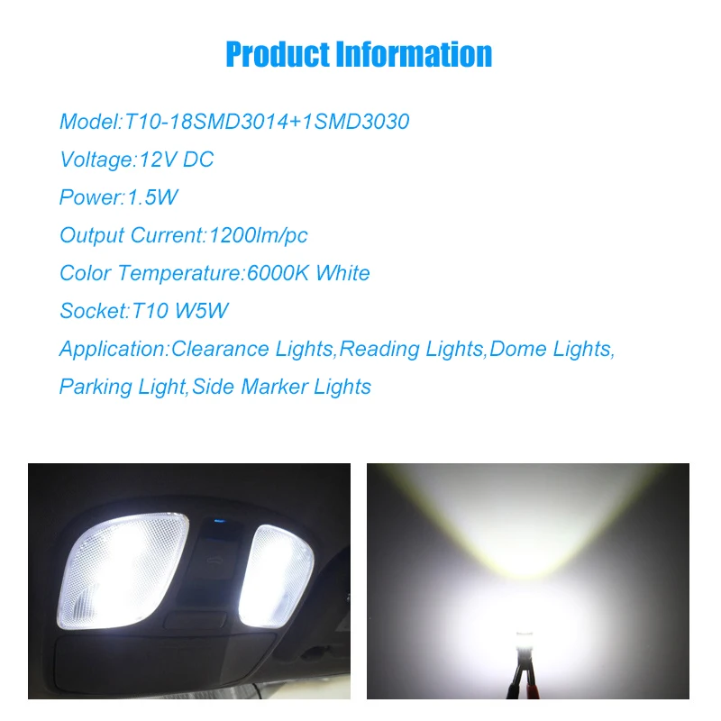 2x High Power T10 W5W 194 168 CANBUS NO ERROR Car LED DRL Backup Reverse Dome SIDE INDICATOR Lights Car Light Sourc