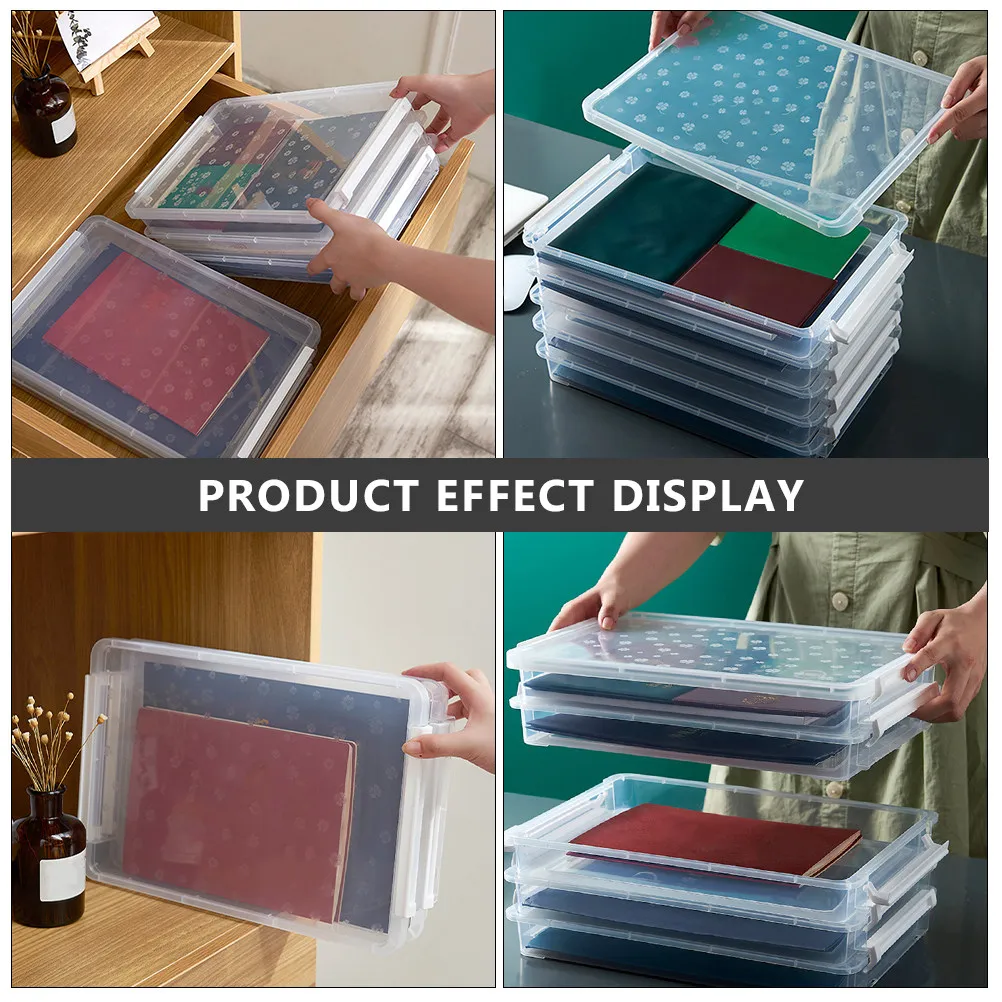 Clear Multilayer PP File Storage Box Portable Lightweight Document Organizer for Office School and Home