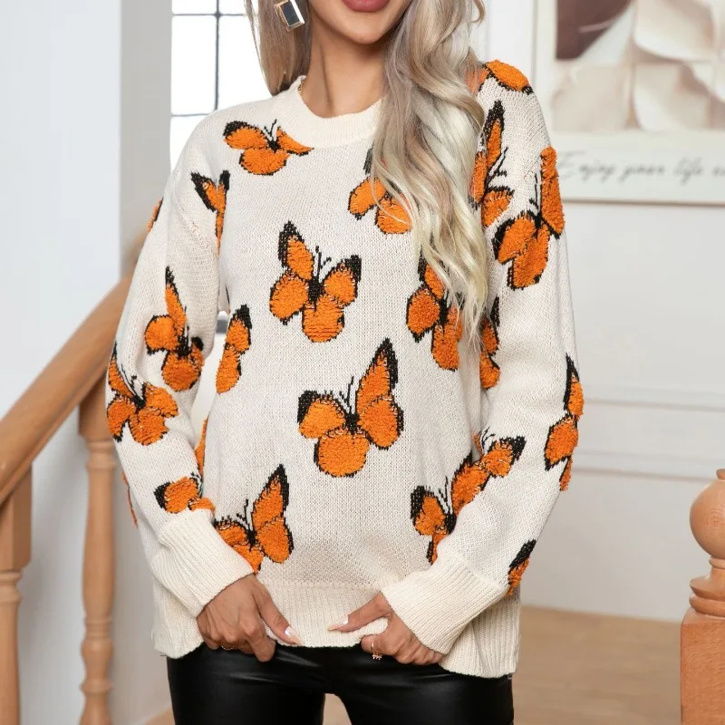 

Autumn and Winter Women's Pullover Round Neck PatchworkPrinting Loose Bottom Fashion Casual Elegant Commuter Long Sleeve Tops