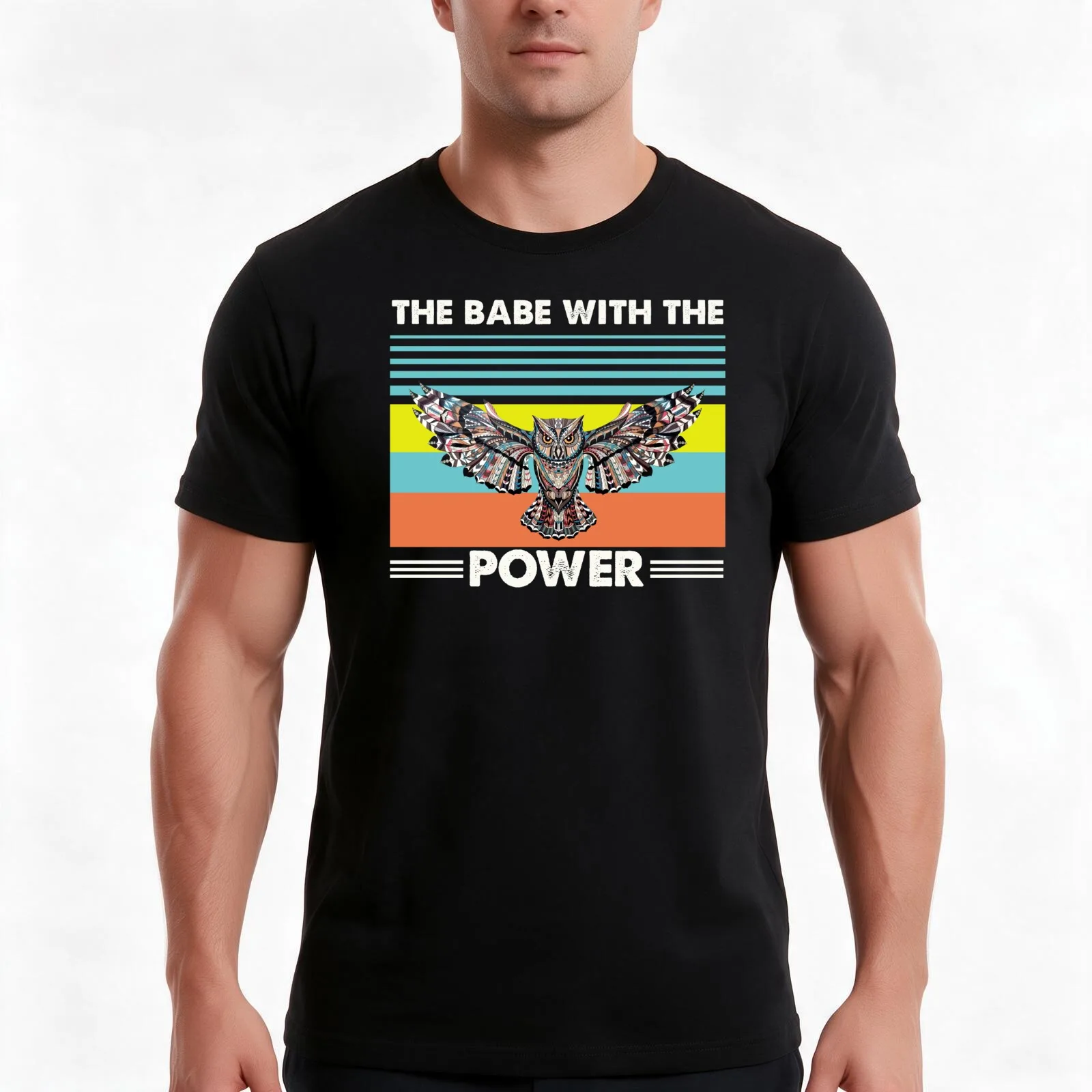 The Babe with The Power Owl T-Shirt, Summer Casual Cotton Tee, Oversized Streetwear Tops, Vintage Graphic Print, 100% Cotton