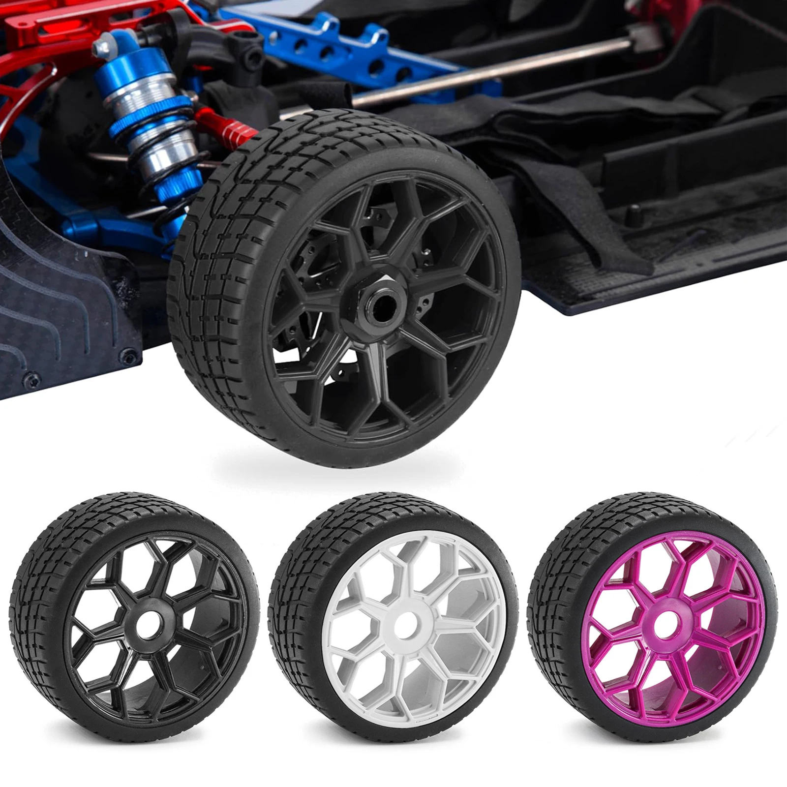 

4pcs RC Highway Wheel Rims & Rubber Tire Set for 1/7 Infraction/Limitless 6S BLX 1/8 Typhon 6S BLX RC Car Upgrade Parts