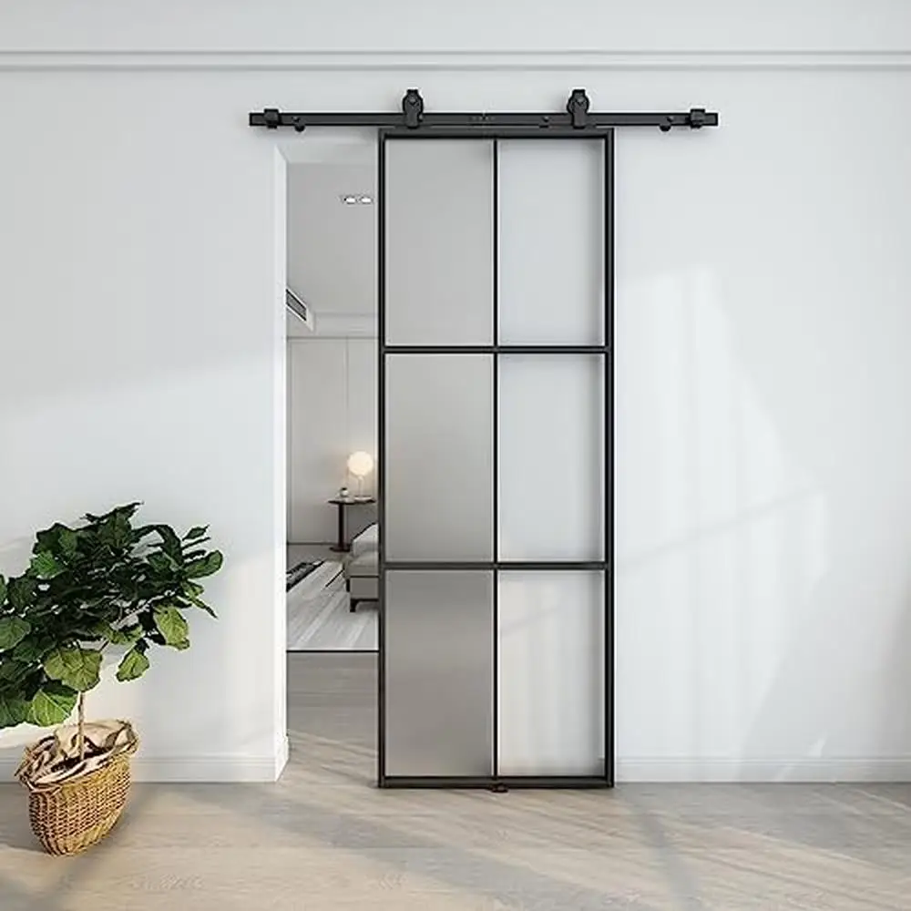 Aluminum Glass Barn Door 30x84 DIY Frosted Tempered Panel Slab Disassembled Easy Installation Privacy Bathroom Kitchen Bedroom