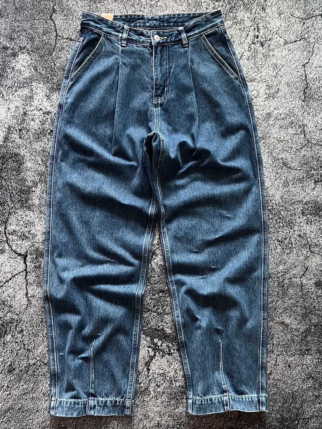 

Утепленные хлопковые джинсы свободного кроя с широкими штанинами, синие, в японском стиле, для осени и зимы, модель «Old Dad Pants»