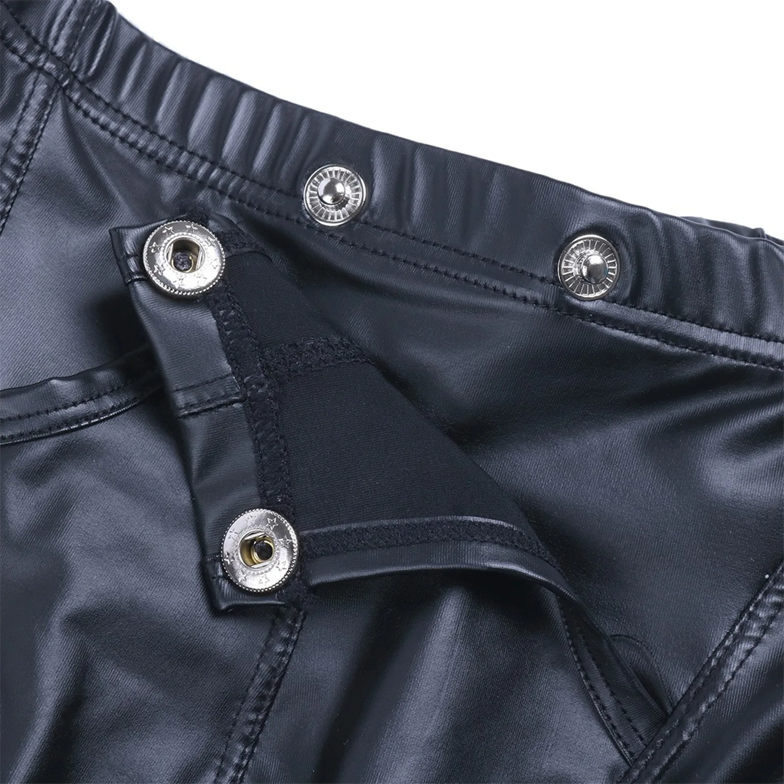 Sexy Men's Lingerie Shorts Faux Leather Shorts Underpants Underwear Press Button with Bulge Pouch