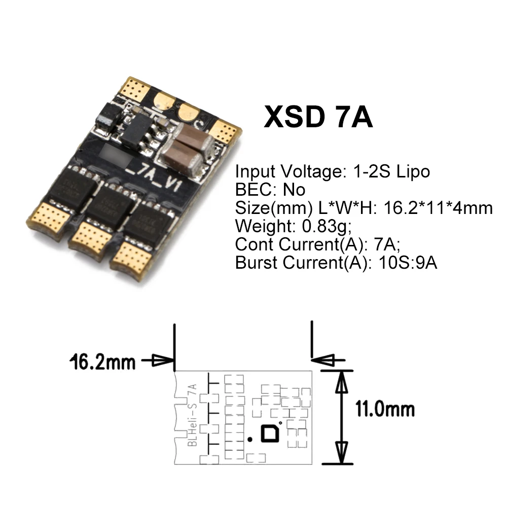 XSD7A 1-2s BLheli_S 7A ESC Micro Control de velocidad compatible con Dshot600, Dshot300, Multishot, Oneshot42, Oneshot125 protocolo VS DYS ESC