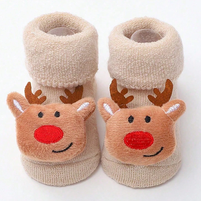 Kids Children's Socks for Girls Boys Non-slip Knitted Cotton Toddler Cute Elk Baby Christmas Socks for Newborns Infant Socks