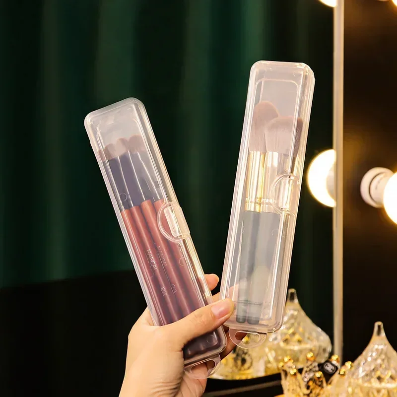 2/1pc Portable Makeup Brush Organizer Eyebrow Pencil Tableware Chopsticks Transparent With Cover Storage Box Kitchen Accessories