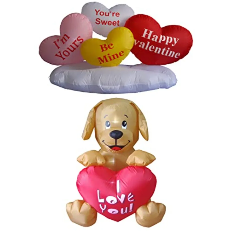 

Valentine's Day Party Decorations Bundle with 5 Foot Inflatable Hearts Cloud and 4 Foot Inflatable Puppy Dog Blowup Featuring L