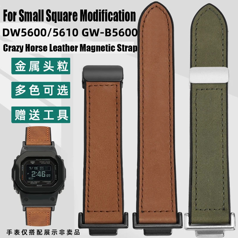 For Casio modified DW-5600/5610 GW-B5600 GW5000 Crazy Horse Cowhide Watch Strap Black Gold GA-110 Men Leather Silicone Watchband