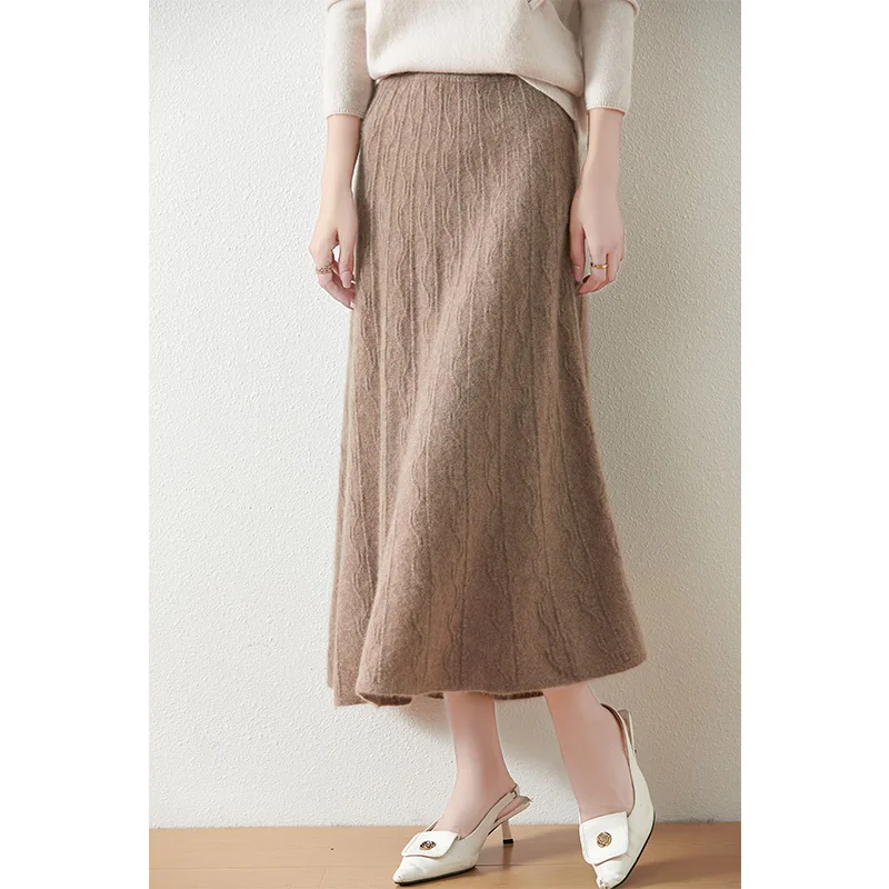 

Skirt 2024 Autunmn/Winter Loose Wool Skirt Casual Women's Dresses Elegant юбка 100% Wool Knitted Jumpers