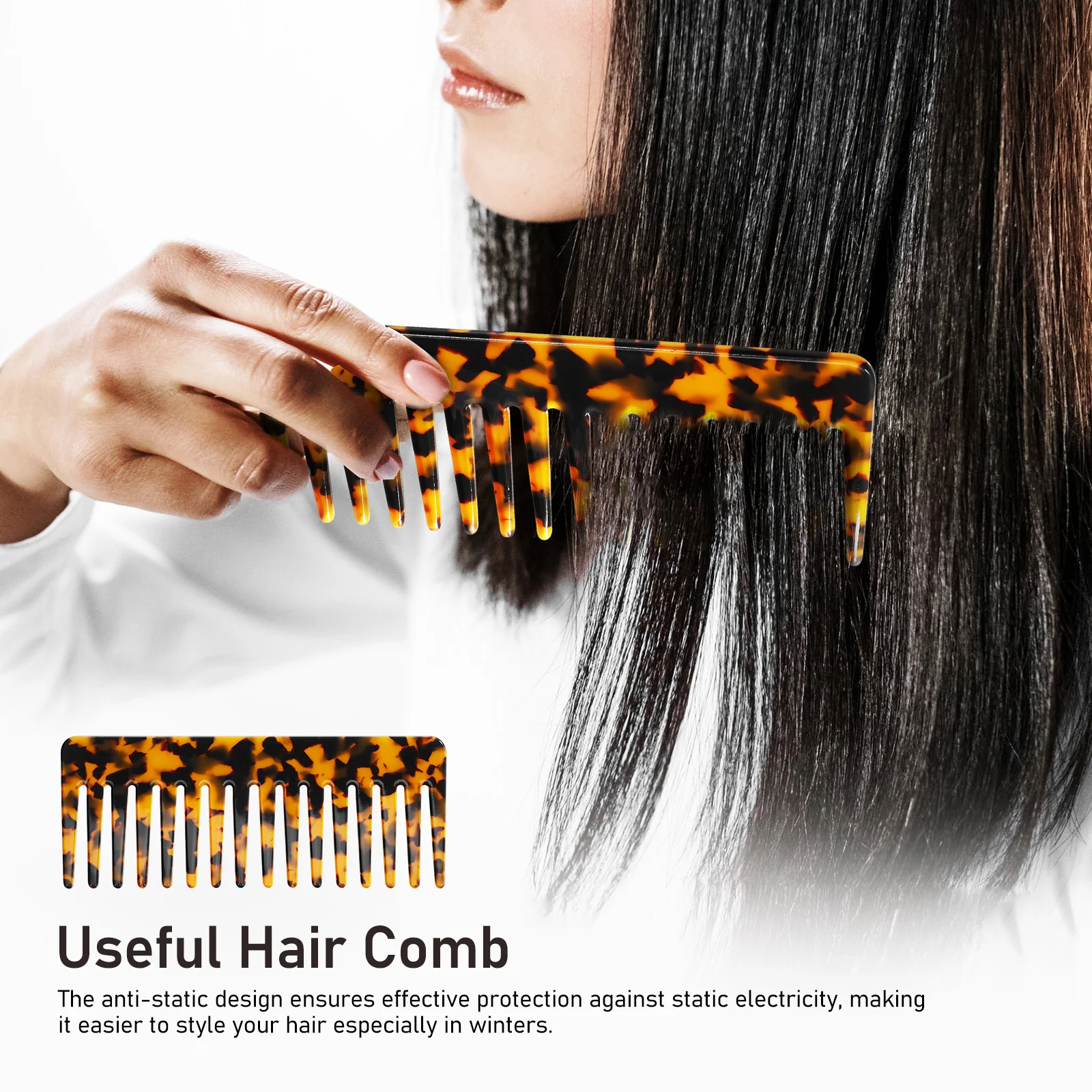 Anti Static Hair Comb for Women and Men Premium Acetate Wide Tooth Detangling Comb Styling Tool for Curly Thick Fine Hair Wet Or