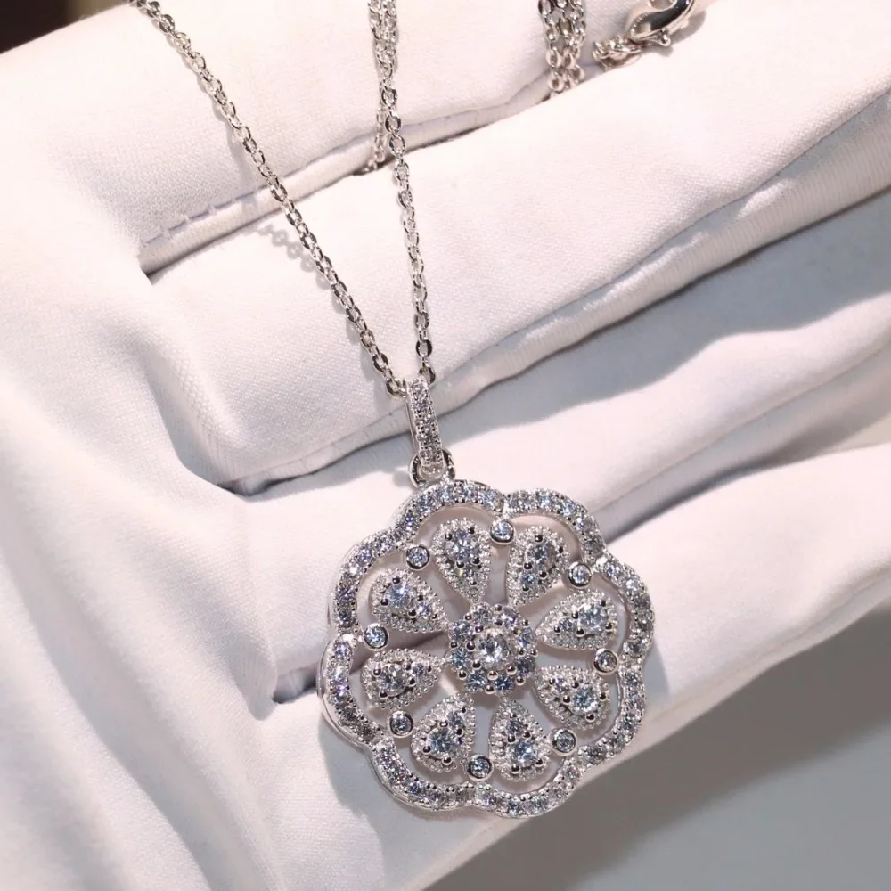 

Sun Flower Pendant Brand New Sparkling Jewelry Micro Pave 5ACubic Zirconia CZ Party Round 925 Silver Clavicle Necklace For Women