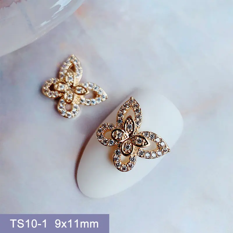 Luxo Bow Flower Cadeia para Nail Art, Zircão Cristais, Strass Pérola, Jóias Decorações, Unhas Acessórios, Encantos Suprimentos, 10Pcs
