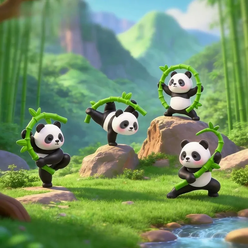 1PC Kung Fu Panda with Bamboo Plastic Figure Cute Cartoon Action Figure Desktop Ornament DIY Micro Landscape Decoration