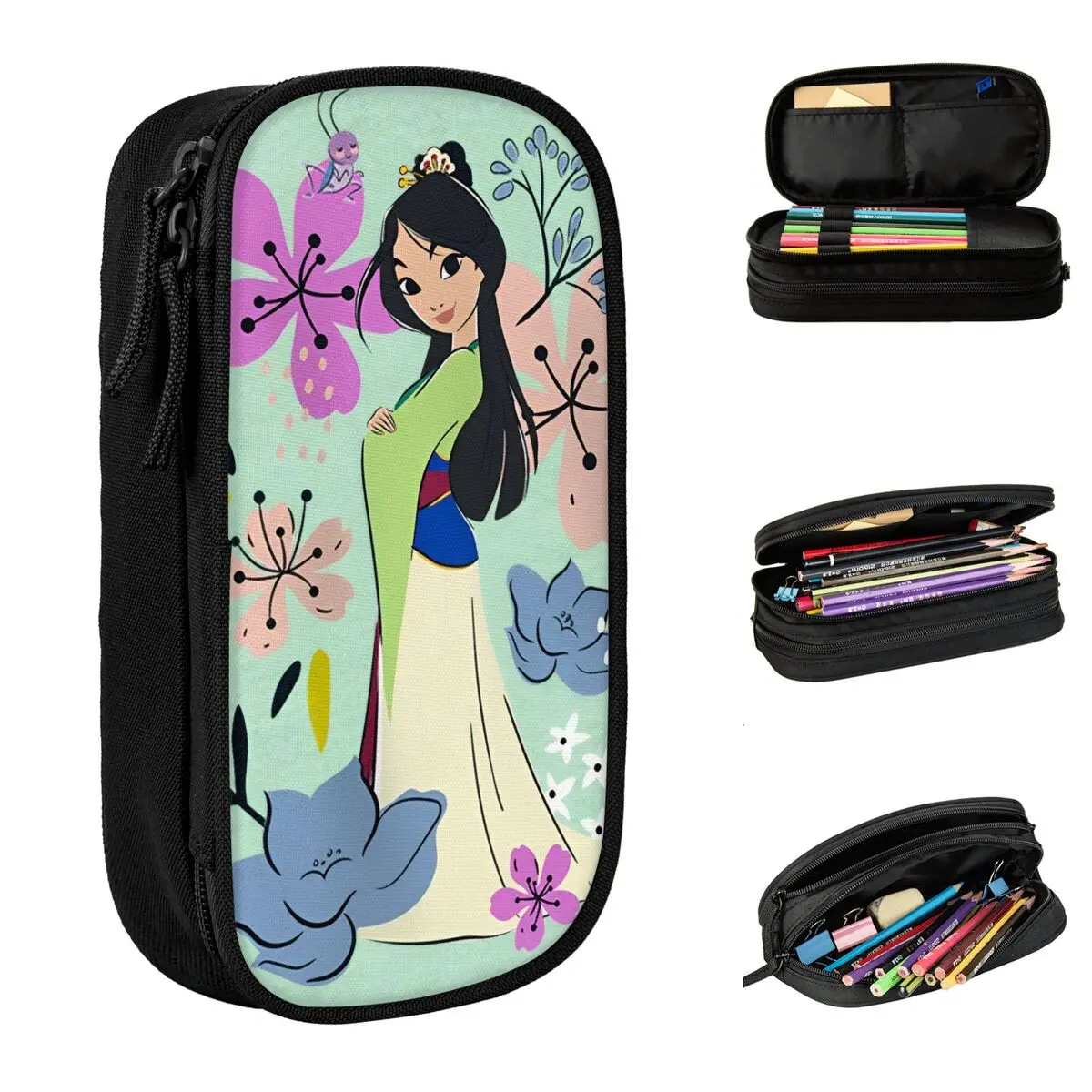 

Lovely Mulan Princess Beauty Pencil Case Movie Blossom Cartoon Pencil Box Pen Student Big Capacity Bags School Zipper Stationery