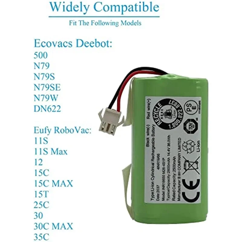 Imagem -02 - Bateria de Substituição para Ecovacs Deebot Ecovacs Deebot N79 N79s Dn622 Eufy Robovac 11 11s Robovac 30 14.4v 2600mah 990 1090 Tesvor X500