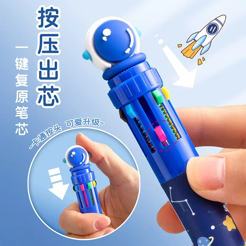 Ten-color Ballpoint Pen Multi-function in One Gender-neutral Blue Black Red Student Mark Number Special Cartoon for Taking Notes