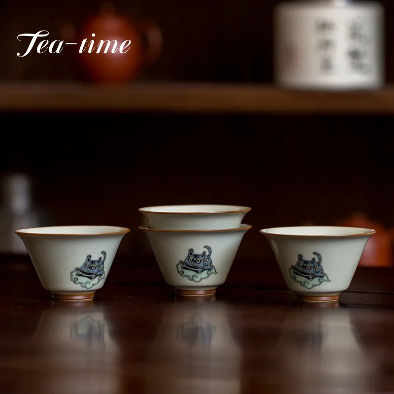 2pc/lot 40ml Honey Glaze Fortune Tiger Tea Cup Home Owner Cup Guest Cup Zodiac Tiger Creative Drinking Tea Cup Kung Fu Tea Set