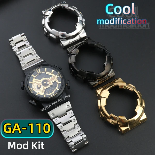 GA110 case for Casio G-shock GA-110 bezel and strap GA100 GA120 GA140 ga110 Mod kit stainless steel strap Metal case with tools