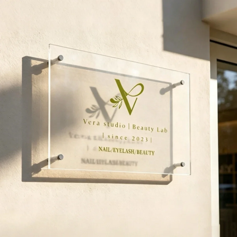 Modern Frosted Acrylic Signboard Outdoor Use Customize Logo QR Code Instagram For Company Shop Store Hotel Beauty Salon Clinic