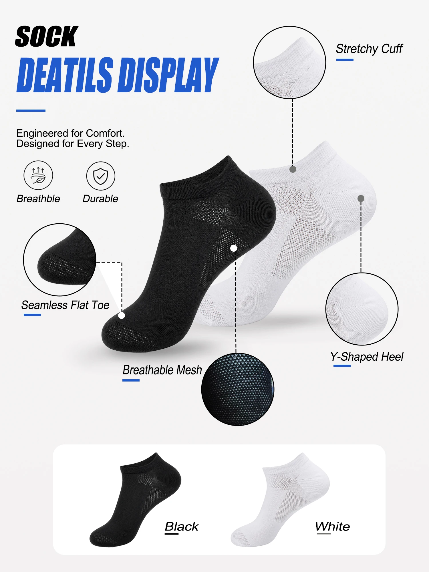 1/2/4 Pasang Kaus Kaki Pria Hitam Putih, Kaus Kaki Tak Terlihat, Bahan Katun Bernapas, Anti Selip, Menyerap Keringat, Kaus Kaki Olahraga Lari yang Sejuk