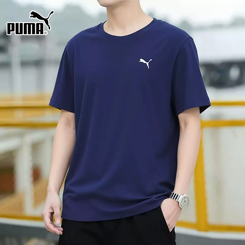 Puma blue round-neck short-sleeved men's summer pure cotton loose-fitting fitness training sports T-shirt 692480-06