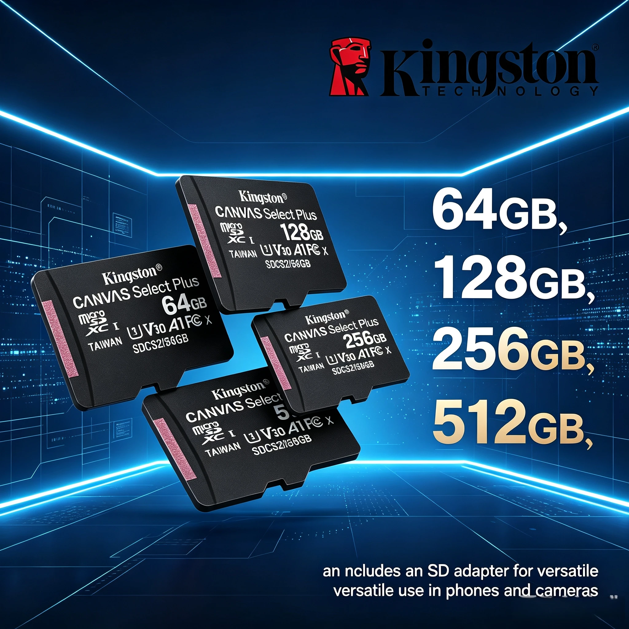 Kingston 64GB 128GB 256GB 512GB Original Micro SD TF Card A1 V10 Flash Memory Card Storage for Phone Tablet Switch Camera Drone
